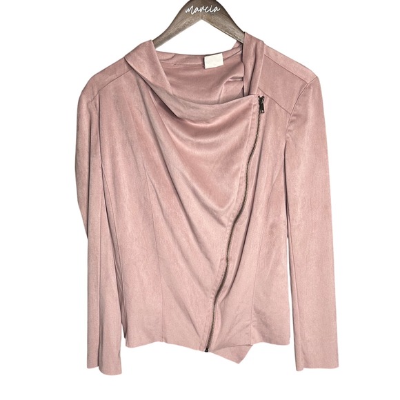 Mote Jackets & Blazers - Mote Faux Suede Moto Jacket Drape Front Zip Up Soft Pink Medium‎